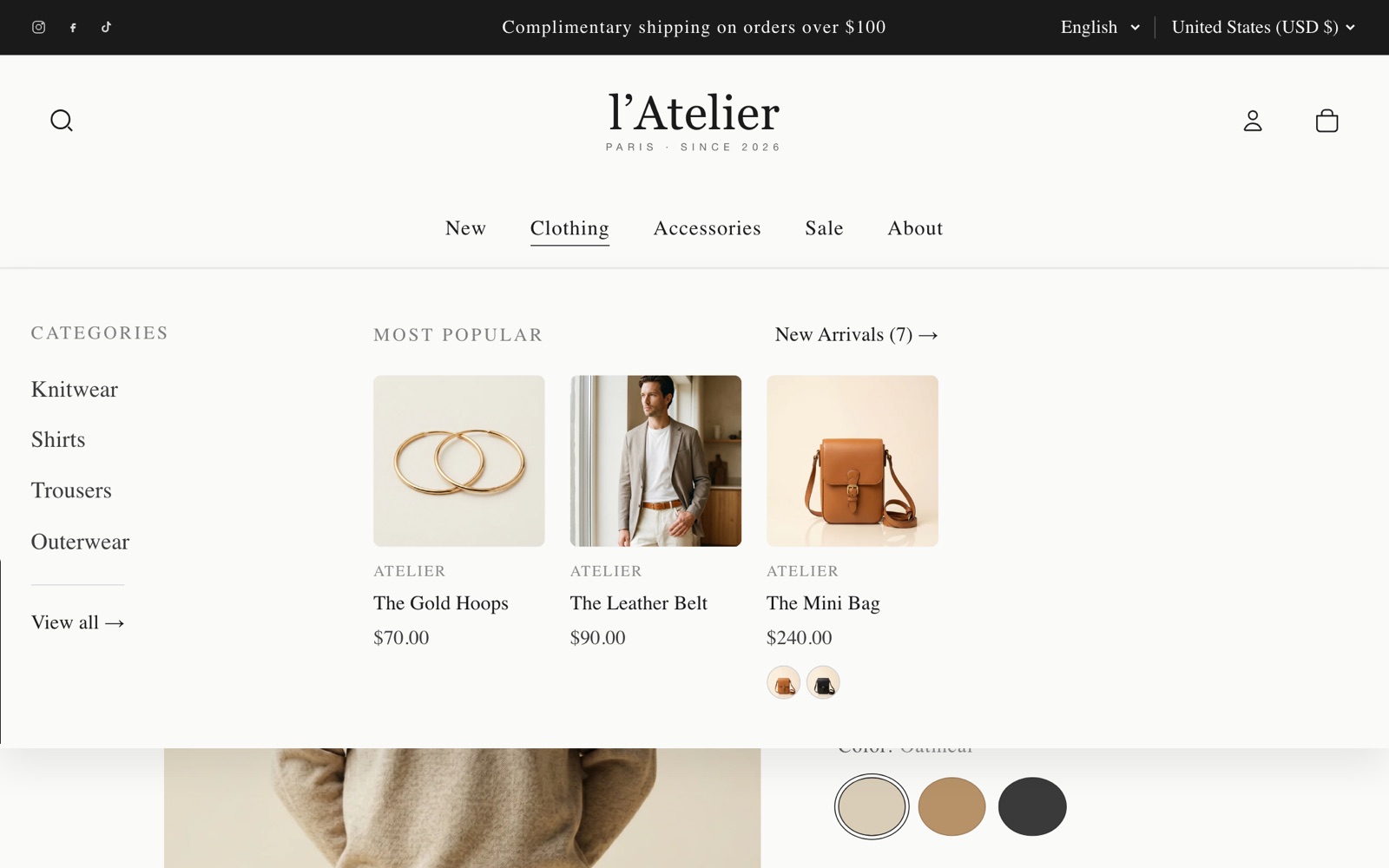 Product page top