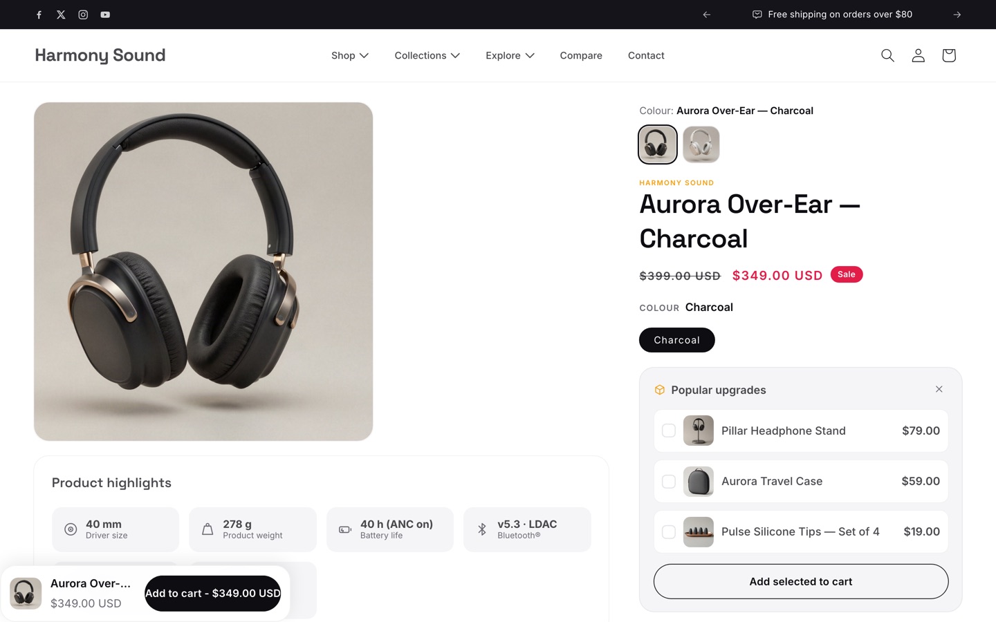 Gallery, colour selector and upsells